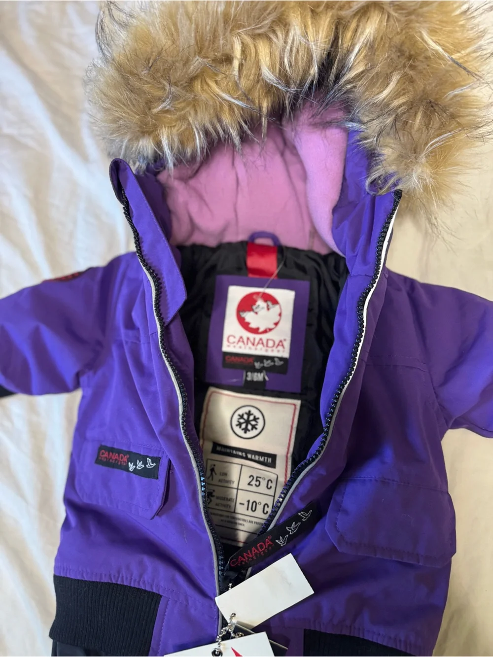 Kids purple and black Canada Weather Gear infant full-body snowsuit
